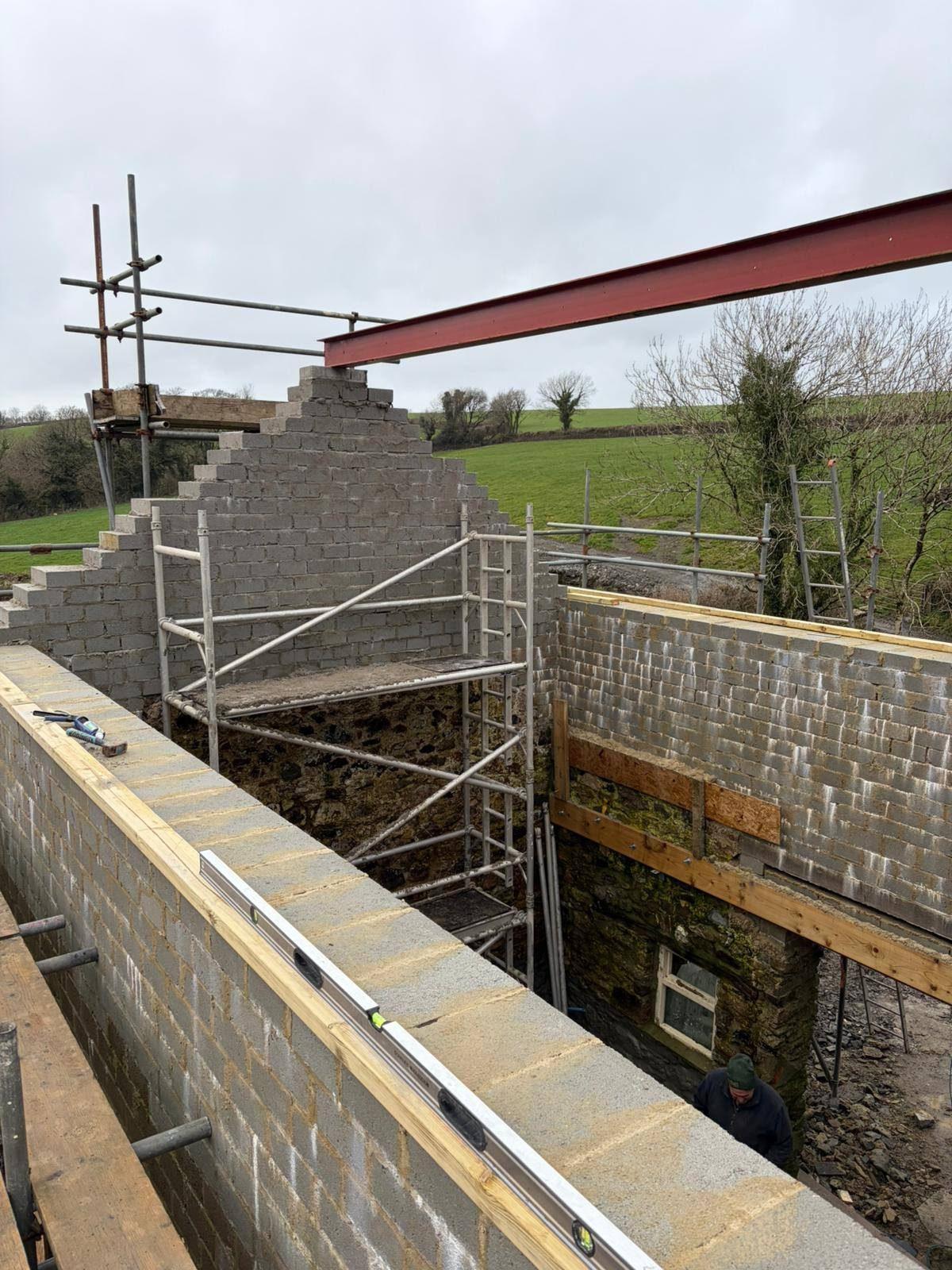 Steel beam and blockwork structural works